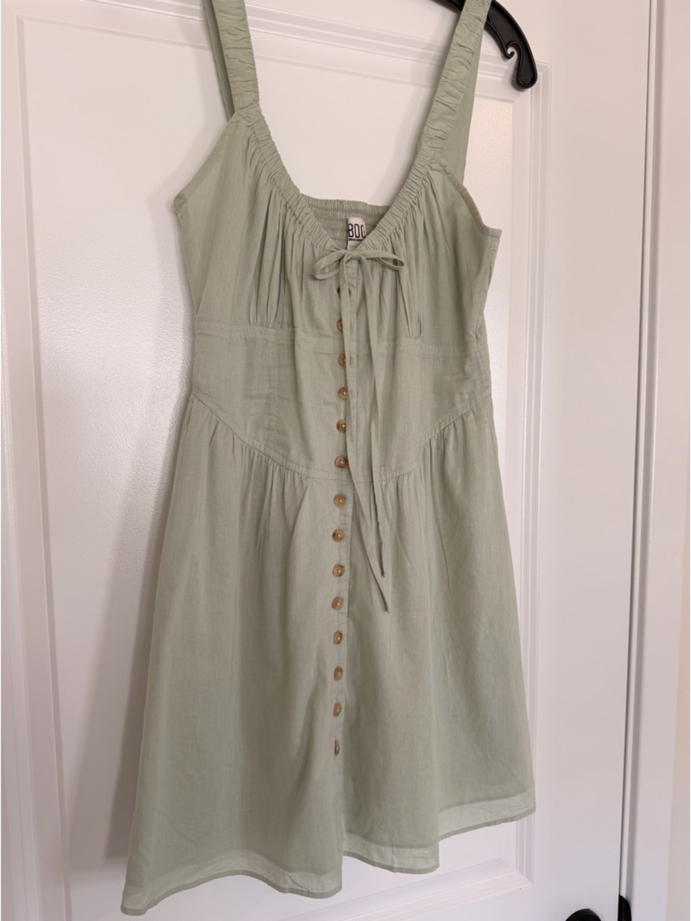 BDG Urban Outfitters Sage Green Cotton Button-Front Mini Sundress (Size Small)